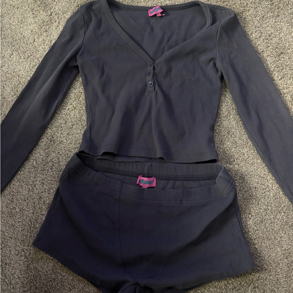 Edikted Gray Pajama Set Soft Sleepwear